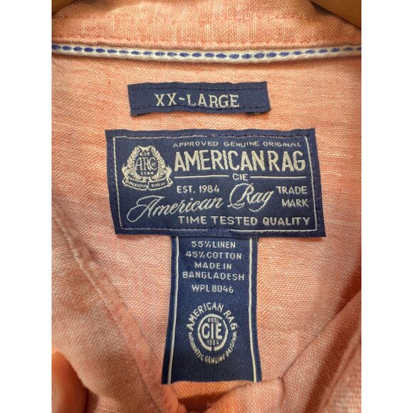 American Rag Mens Linen Blend Button Up Shirt Size XXL Peach Pocket Casual Retro - Picture 2 of 10